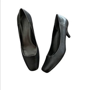 Nine West Black Kitten Heel Square Pumps Shoes Dress Classic